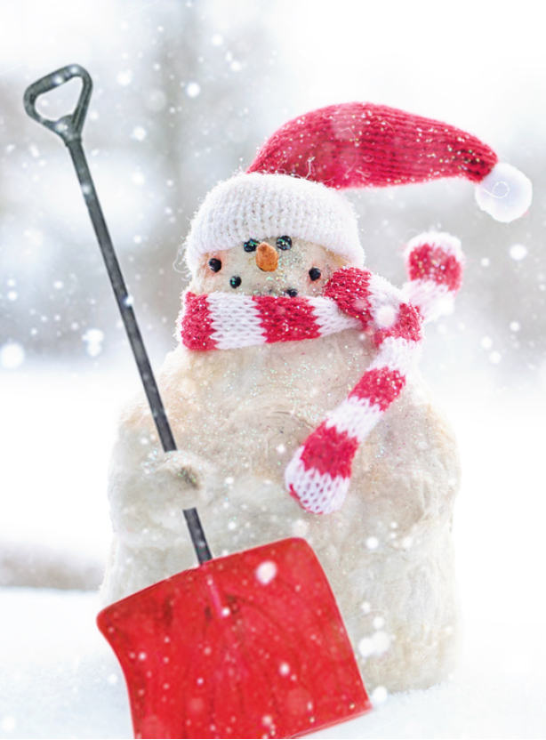 christmas, snowman, red shovel